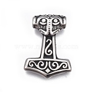 304 Stainless Steel Pendants, Thor's Hammer, Antique Silver, 29x21x7mm, Hole: 4mm(STAS-F158-54AS)