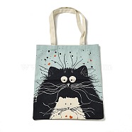 Printed Canvas Women's Tote Bags, with Handle, Shoulder Bags for Shopping, Rectangle with Cat Pattern, Pale Turquoise, 61cm(ABAG-C009-01B)