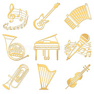 Nickel Decoration Stickers, Metal Resin Filler, Epoxy Resin & UV Resin Craft Filling Material, Musical Instruments Pattern, 40x40mm, 9 style, 1pc/style, 9pcs/set(DIY-WH0450-003)
