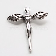 201 Stainless Steel Fairy Pendants, Stainless Steel Color, 37x30.5x6mm, Hole: 3.5x5mm(STAS-I033-03)