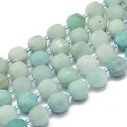 Natural Amazonite Beads Strands, Round, Faceted, 9~10mm, Hole: 1.4mm, about 34pcs/Strand, 15.16 inch(38.5cm)(G-K306-A20-10mm)
