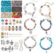 DIY Ocean Theme Anklet Making Kit, Including Synthetic Turquoise & Cowrie Shell & Glass Seed Beads, Alloy Beads & Pendants & Clasp, Iron Jump Rings & Ribbon Crimp End, Brass End Chain, Nylon & Elastic Thread, Mixed Color, Pendant: 8pcs/box(DIY-SZ0007-23)