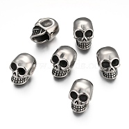 304 Stainless Steel European Beads, Large Hole Beads, Skull, Antique Silver, 14.5x10.5x12.5mm, Hole: 4mm(STAS-F144-120AS)
