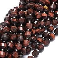 Natural Tiger Eye Beads Strands, with Seed Beads, Faceted, Bicone, Double Terminated Point Prism Beads, Dyed & Heated, Coconut Brown, 9~10.5x8~10mm, Hole: 0.8mm, about 31pcs/strand, 15.16 inch(38.5cm)(G-O201B-86)