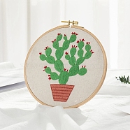 Cactus Pattern DIY Beginner Embroidery Beginner Kit, including Embroidery Needles & Thread, Cotton Linen Fabric, Lime Green, 27x27cm(DIY-P077-019)