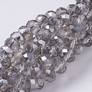 Electroplate Glass Beads Strands, Half Pearl Luster Plated, Faceted, Rondelle, Light Grey, 12x8mm, Hole: 1mm, about 72pcs/strand, 22.6 inch(GR12MMY-01S)
