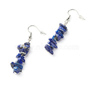 Natural Lapis Lazuli Chip Beads Dangle Earrings, Brass Jewelry for Girl Women, Platinum, 53.5~54.5mm, Pin: 0.5mm(EJEW-JE04649-12)