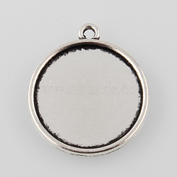 Tibetan Style Antique Silver Alloy Flat Round Pendant Cabochon Settings, Cadmium Free & Lead Free, Tray: 18mm, 24x21x2mm, Hole: 1mm(X-TIBEP-M022-44AS)