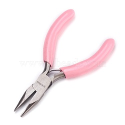 45# Carbon Steel Jewelry Pliers, Needle Nose Pliers, Ferronickel, Pink, 81x44x7.5mm(PT-L007-15F)