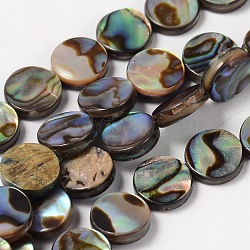 Natural Abalone Shell/Paua Shell Beads Strands, Flat Round, Handmade-drilled, 8x3~4mm, Hole: 0.5mm, about 50pcs/strand, 16 inch, Black, 8x3~4mm, Hole: 0.5mm, about 50pcs/strand, 16 inch(SHS014-01)