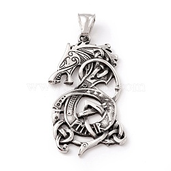 Tibetan Style 304 Stainless Steel Pendants, Dragon, Antique Silver, 50x27x3mm, Hole: 8x4.5mm(STAS-P305-35AS)