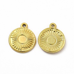 Ion Plating(IP) 304 Stainless Steel Pendant Cabochon Settings, Flat Round, Real 18K Gold Plated, Tray: 4.5mm, 17x14x2mm, Hole: 1.4mm(STAS-F290-18G)