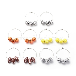 Sport Theme Acrylic Round Beaded Hoop Earrings, 316 Surgical Stainless Steel Jewelry for Women, Mixed Color, 40mm, Pin: 0.7mm(EJEW-JE04976)