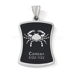 304 Stainless Steel Pendants, with Enamel, Stainless Steel Color, Rectangle with Constellation, Cancer, 39x26x3mm, Hole: 7x3mm(STAS-O008-01F)