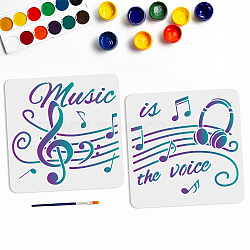US 1 Set PET Hollow Out Drawing Painting Stencils, with 1Pc Art Paint Brushes, Musical Note Pattern, Painting Stencils: 300x300mm, 2pcs/set, Brushes: 16.9x0.5cm(DIY-MA0001-49B)