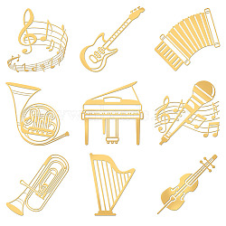 Nickel Decoration Stickers, Metal Resin Filler, Epoxy Resin & UV Resin Craft Filling Material, Musical Instruments Pattern, 40x40mm, 9 style, 1pc/style, 9pcs/set(DIY-WH0450-003)