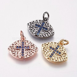 Brass Micro Pave Cubic Zirconia Charms, Eye with Cross, Mixed Color, 13x15.5x2mm, Hole: 3mm(ZIRC-E145-57)