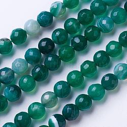 Natural Banded Agate Beads Strands, Dyed & Heated, Faceted, Grade A, Round, Teal, 8~8.5mm, Hole: 1.2mm, about 48pcs/strand, 15.1 inch(38.5cm)(G-G754-01-8mm)