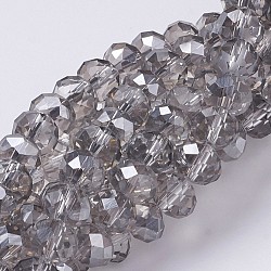 Electroplate Glass Beads Strands, Half Pearl Luster Plated, Faceted, Rondelle, Light Grey, 12x8mm, Hole: 1mm, about 72pcs/strand, 22.6 inch(GR12MMY-01S)