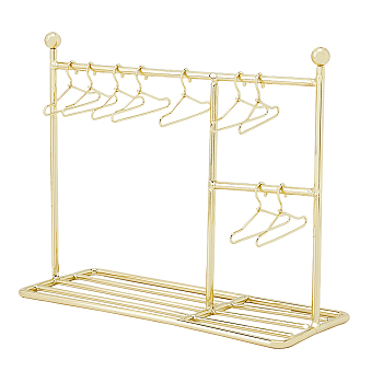 Iron Doll Clothes Rack & Hangers, for Dollhouse Furniture Accessories, Gold, Rack: 151x56x122mm, 1pc, Hangers: 25x42x3mm, 10pcs