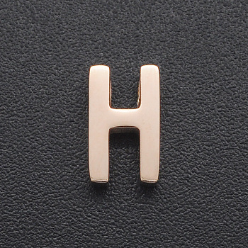 201 Stainless Steel Charms, for Simple Necklaces Making, Laser Cut, Letter, Rose Gold, Letter.H, 8x5x3mm, Hole: 1.8mm