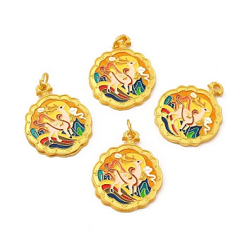 Alloy Pendants, with Double-Sided Enamel and Jump Ring, Flower with Deer Charm, Colorful, 32x26x2.5mm, Hole: 5mm