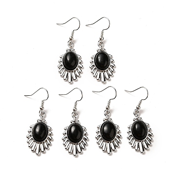 Natural Obsidian Teardrop Dangle Earrings, Platinum Brass Jewelry for Women, Lead Free & Cadmium Free, 45mm, Pin: 0.7mm