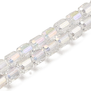 Electroplate Transparent Glass Beads Strands, Faceted, Column, Colorful, 5.5x4mm, Hole: 1mm, about 75pcs/strand, 15.55~15.67 inch(39.5~39.8cm)
