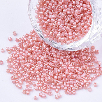 Pearlized Cylinder Seed Beads, Uniform Size, Light Coral, 1.5~2x1~2mm, Hole: 0.8mm, about 4000pcs/bag, about 50g/bag