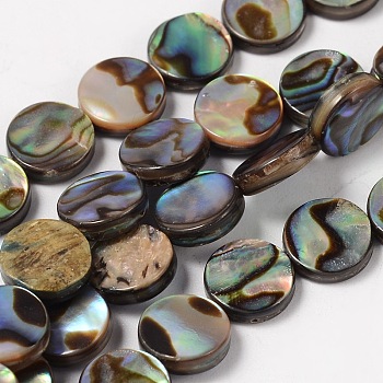 Natural Abalone Shell/Paua Shell Beads Strands, Flat Round, Handmade-drilled, 8x3~4mm, Hole: 0.5mm, about 50pcs/strand, 16 inch, Black, 8x3~4mm, Hole: 0.5mm, about 50pcs/strand, 16 inch