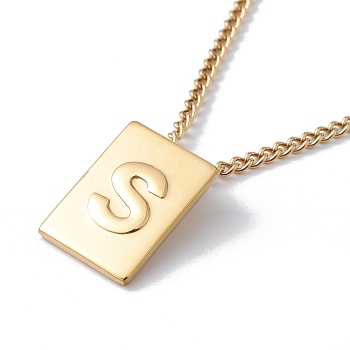 Titanium Steel Initial Letter Rectangle Pendant Necklace for Men Women, Golden, Letter.S, 18.11~18.5 inch(46~47cm)