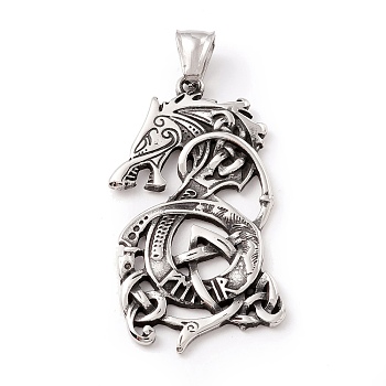 Tibetan Style 304 Stainless Steel Pendants, Dragon, Antique Silver, 50x27x3mm, Hole: 8x4.5mm