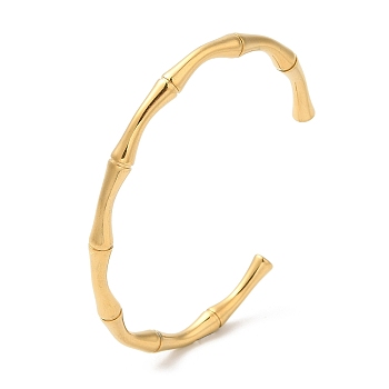 304 Stainless Steel Cuff Bangles, Bamboo Stick Bangle, Real 18K Gold Plated, 1/4 inch(0.5cm), Inner Diameter: 2-3/8x2 inch(6.05x5.2cm)
