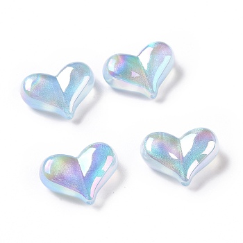 UV Plating Rainbow Iridescent Acrylic Beads, with Glitter Powder, Heart, Sky Blue, 16.5x22.5x9mm, Hole: 1.6mm
