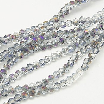 Electroplate Glass Beads Strands, Half Plated, Faceted(32 Facets) Round, Purple, 3mm, Hole: 1mm, about 100pcs/strand, 11.5 inch