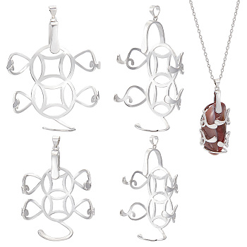 2Pcs 2 Styles Rhodium Plated 925 Sterling Silver 6 Claw Prongs Pendant Blank Coin Shape Cabochon Settings, Easy Mount Claw Settings, for Irregular Raw Gemstone<P>No 925 Stamp, Platinum, 47~57.5x38~40x9~10mm, Hole: 4x3.5mm, 1pc/style