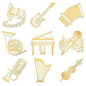 Nickel Decoration Stickers, Metal Resin Filler, Epoxy Resin & UV Resin Craft Filling Material, Musical Instruments Pattern, 40x40mm, 9 style, 1pc/style, 9pcs/set