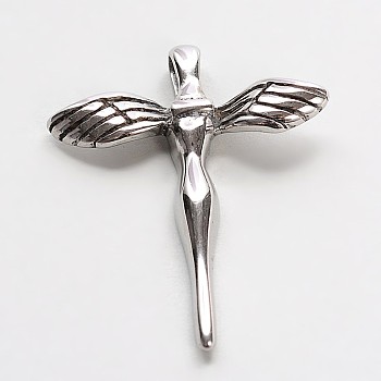 201 Stainless Steel Fairy Pendants, Stainless Steel Color, 37x30.5x6mm, Hole: 3.5x5mm