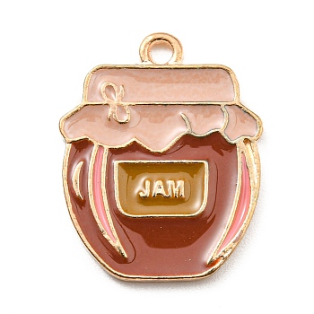 Thanksgiving Day Alloy Enamel Pendants, Light Gold, Honey Jar, 21x16.5x1.5mm, Hole: 1.6mm