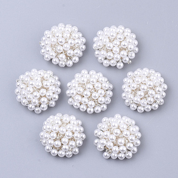 ABS Plastic Imitation Pearl Cabochons, Cluster Beads, with Glass Seed Beads and Golden Plated Iron Sieve Findings, Clear, 24~26x9~10mm
