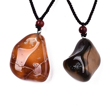 Natural Carnelian/Red Agate Pendant Necklaces, Slider Necklaces, with Random Color Polyester Cords, Nuggets, 26~29.9 inch(66~76cm)
