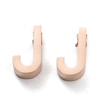 Ion Plating(IP) 304 Stainless Steel Charms, Alphabet, Rose Gold, Letter.J, 8x4.5x3mm, Hole: 1.8mm