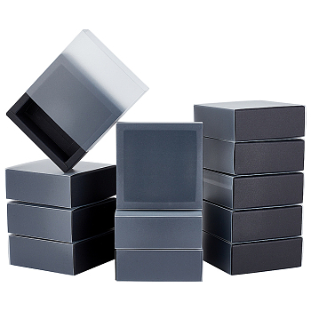 Paper Storage Gift Drawer Boxes, Translucent Plastic Cover Gift Packaging Case, Black, 9.7x9.7x3.75cm