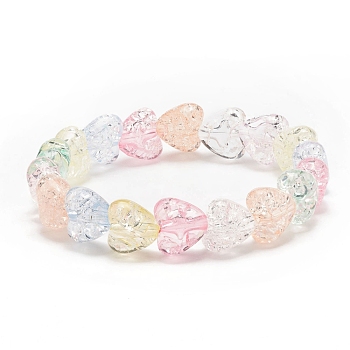 Candy Color Acrylic Heart Beaded Stretch Bracelet for Kids, Colorful, Inner Diameter: 1-3/4 inch(4.3cm)