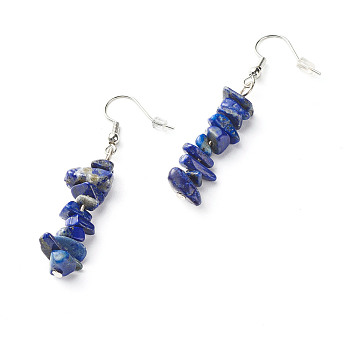 Natural Lapis Lazuli Chip Beads Dangle Earrings, Brass Jewelry for Girl Women, Platinum, 53.5~54.5mm, Pin: 0.5mm