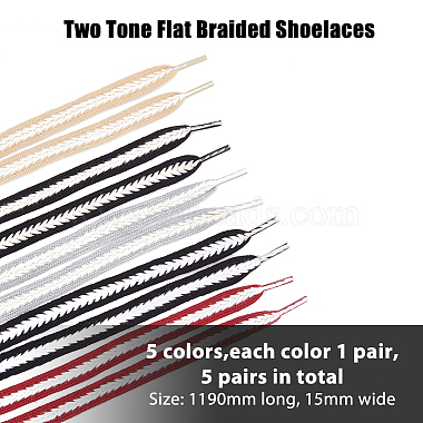 スーパーファインディング 5 ペア 5 色、ツートンカラーのフラットポリエステル編み込み靴ひも(DIY-FH0005-41B-02)-2