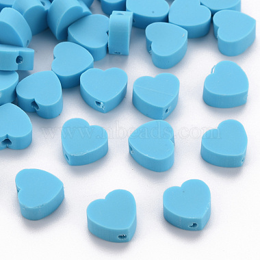 Dodger Blue Heart Polymer Clay Beads