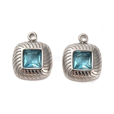 Stainless Steel Color Light Blue Square Stainless Steel+Glass Pendants