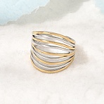 Multi-layer 304 Stainless Steel Cuff Open Rings, Ion Plating(IP), Golden & Stainless Steel Color, 19mm, US Size 7 1/4(17.5mm)(RJEW-P192-07A)
