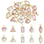 20Pcs 10 Styles Brass Micro Pave Cubic Zirconia Charms, Golden, Mixed Color, 8~11.5x3.5~6.5x2~3mm, Hole: 1~1.4mm, 2pcs/style(KK-YW0004-67)